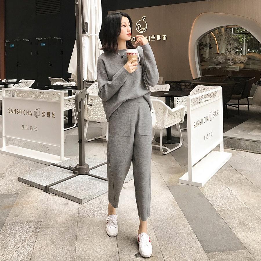 Женский вязаный свитер из двух предметов, зимний спортивный костюм, весенне-осенний модный ШИКАРНЫЙ кофта, верхняя одежда, брючный костюм, женский