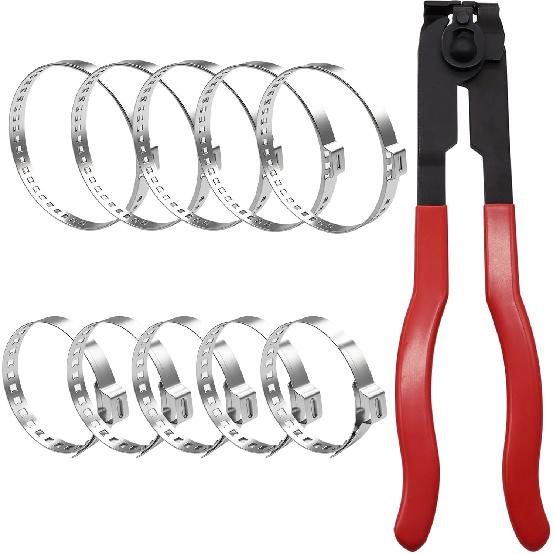 CV Boot Clamp Plier With 10PCS 304 Stainless Steel Crimp Bands, 5PCS Small And 5PCS Large Universal Adjustable Drive Shaft Drive Shaft Joint Boot