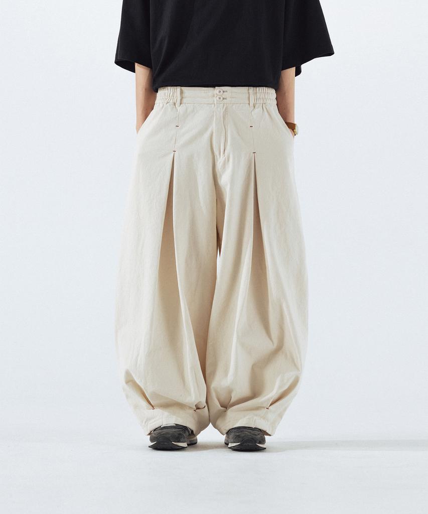 ANGLAN Unbalance Long Tuck Balloon Pants - Ivory
