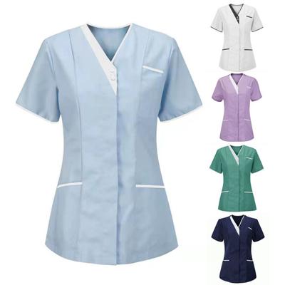Униформа медсестры, скрабы, топы, женские комбинезоны с v-образным вырезом и короткими рукавами, карманы, лоскутная цветная рабочая одежда для кормления, рабочая одежда