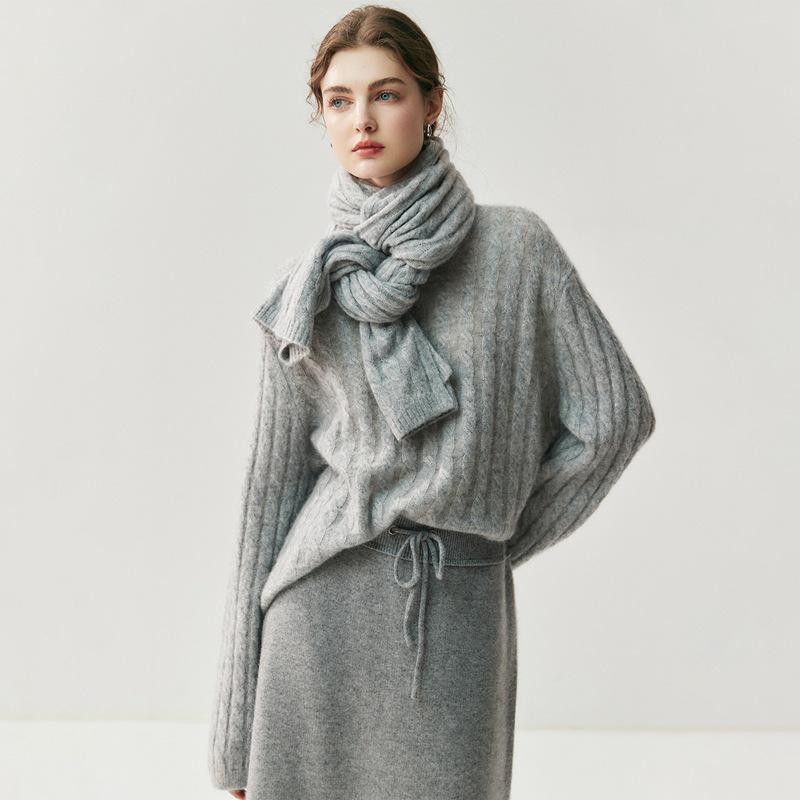 New Women's Cashmere Cable Knit Wool Scarf for Autumn and Winter