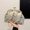 Роскошная вышитая сумка для женщин Винтажная сумка через плечо с металлическим декором и регулируемым ремешком-цепочкой Вечерний клатч Подарок