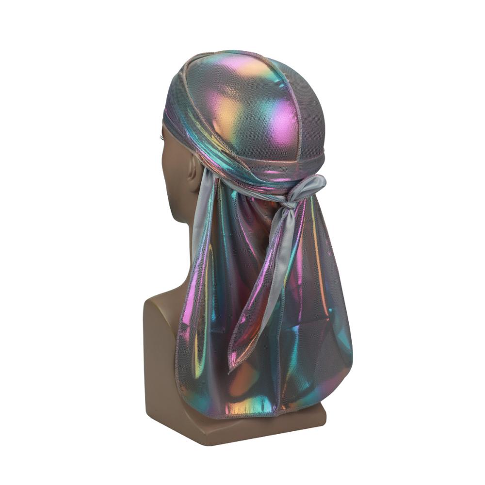 Модные мужские цветные дураги, шапки-волна, блестящие шелковые дураги, тюрбан, бандана для хип-хопа, повязка на голову, пиратские шапки с длинным хвостом