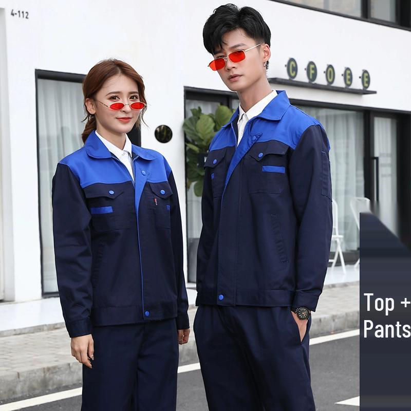 Men's Durable Long-Sleeve Workwear Set for Spring and Autumn: Thickened, Wear-Resistant for Workshop and Auto Repair.