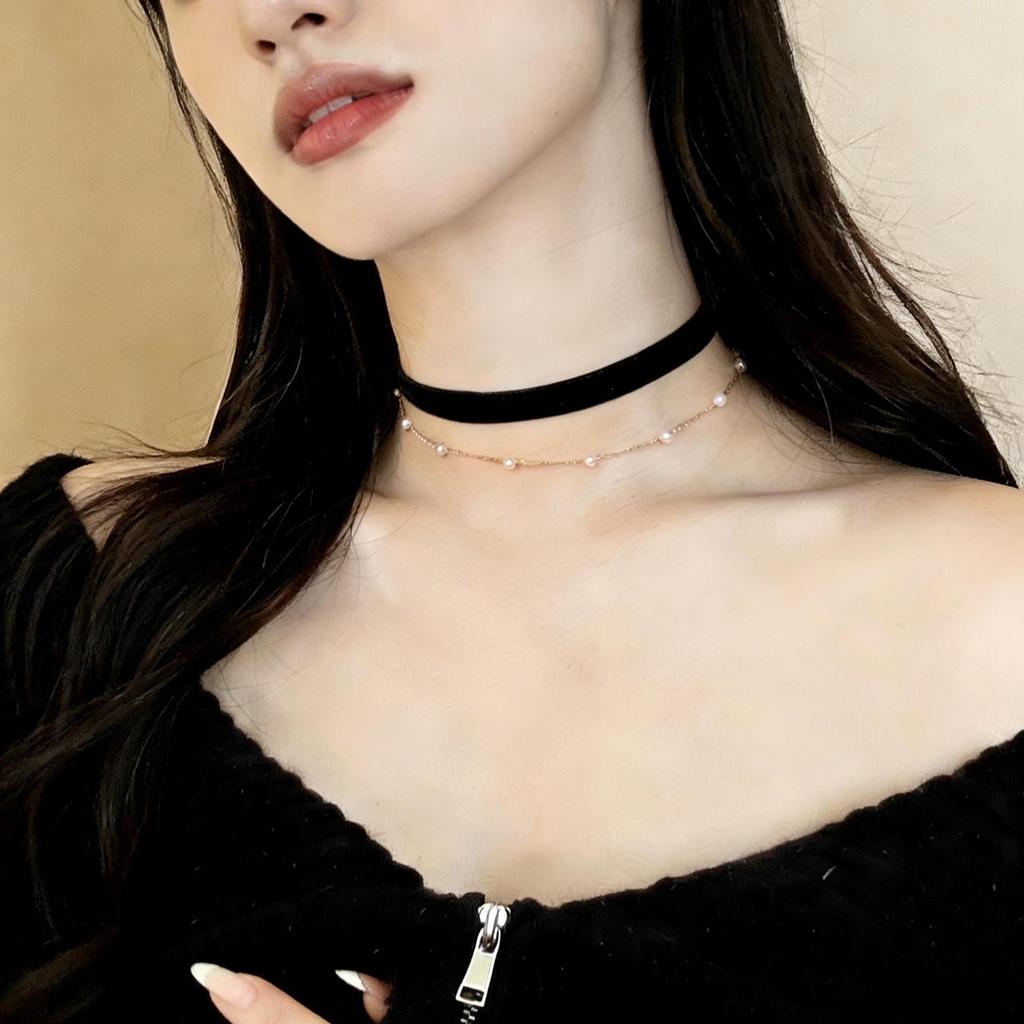 Винтажный винно-красный бархатный жемчужный чокер