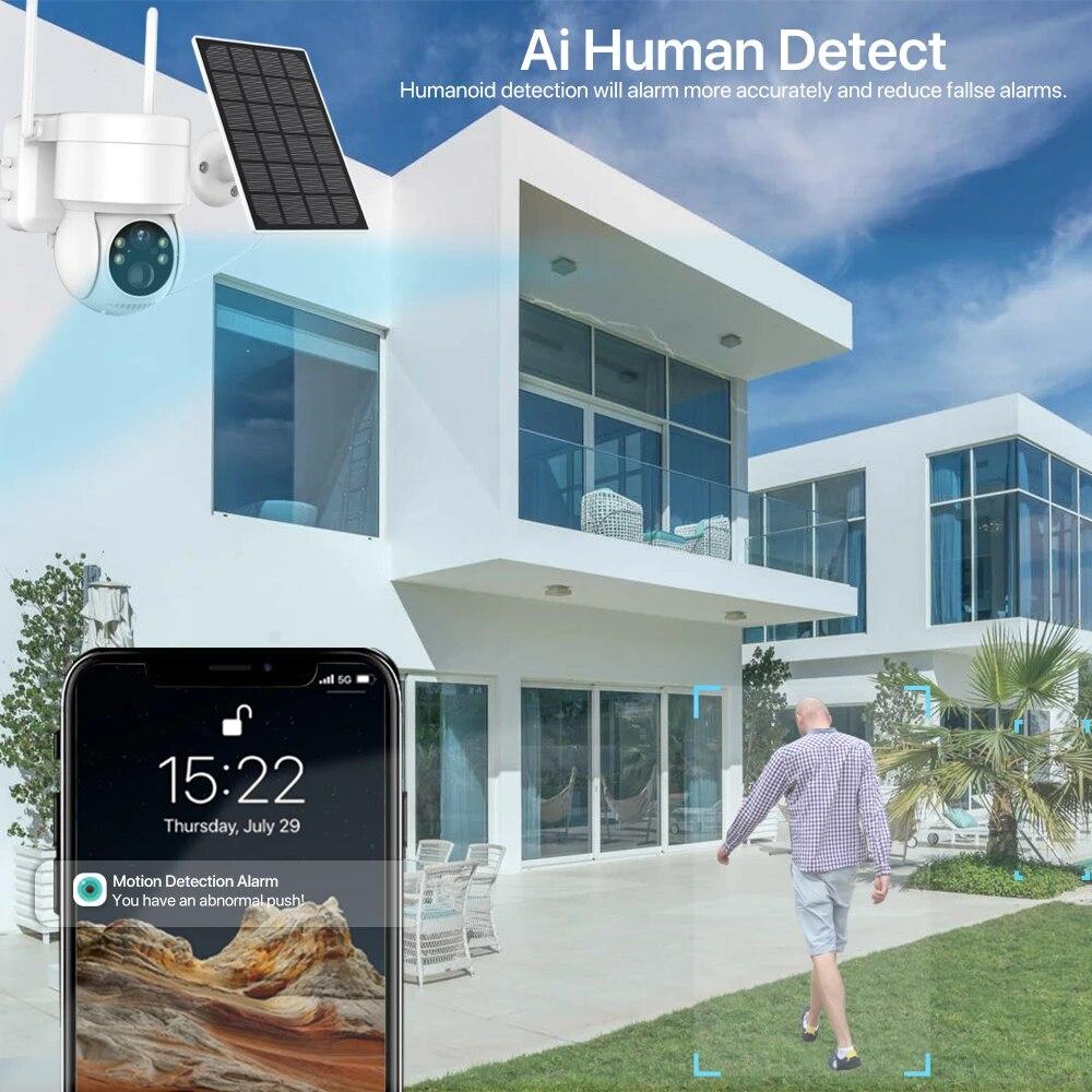 Wi-Fi PTZ-камера, уличная беспроводная солнечная IP-камера, 4 МП HD, камера видеонаблюдения со встроенным аккумулятором, длительное время ожидания, приложение iCsee