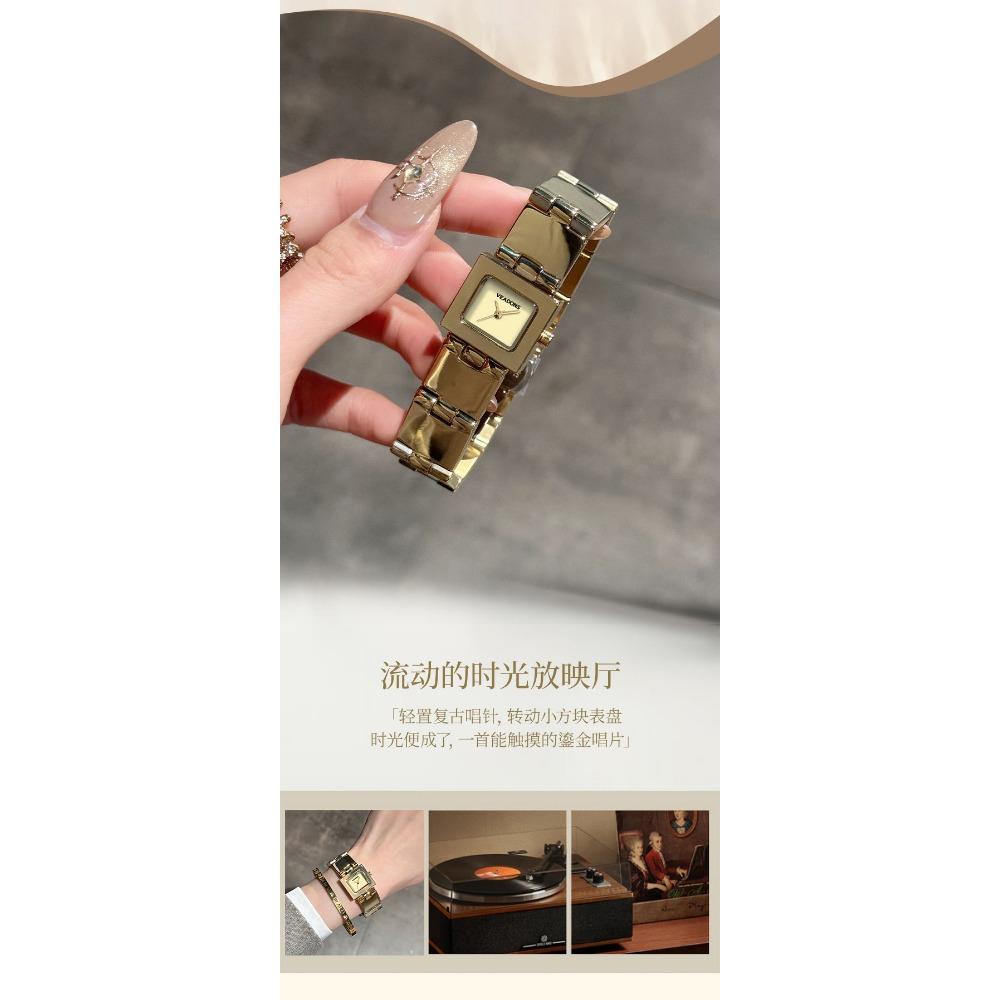 Women Mini Square Quartz Wristwatch Stainless Steel Band Slim Dress Daily Ladies Watch