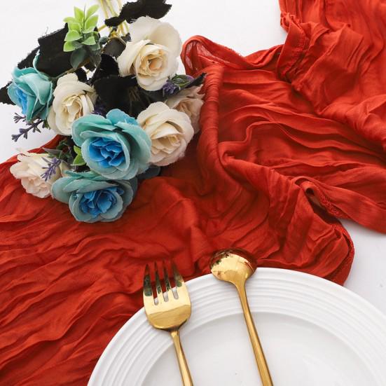 Скатерть-дорожка из мятой марли Bali Yarn - Полупрозрачная, с витым дизайном для богемных свадеб и праздничных вечеринок