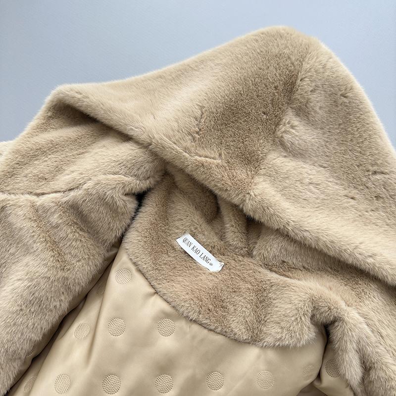 2025 Winter Brown Woolen Retro Coat Woman Harajuku Hooded Warm Casual Fur Jacket Female Solid Korea Fashion Vintage Chic Outfits