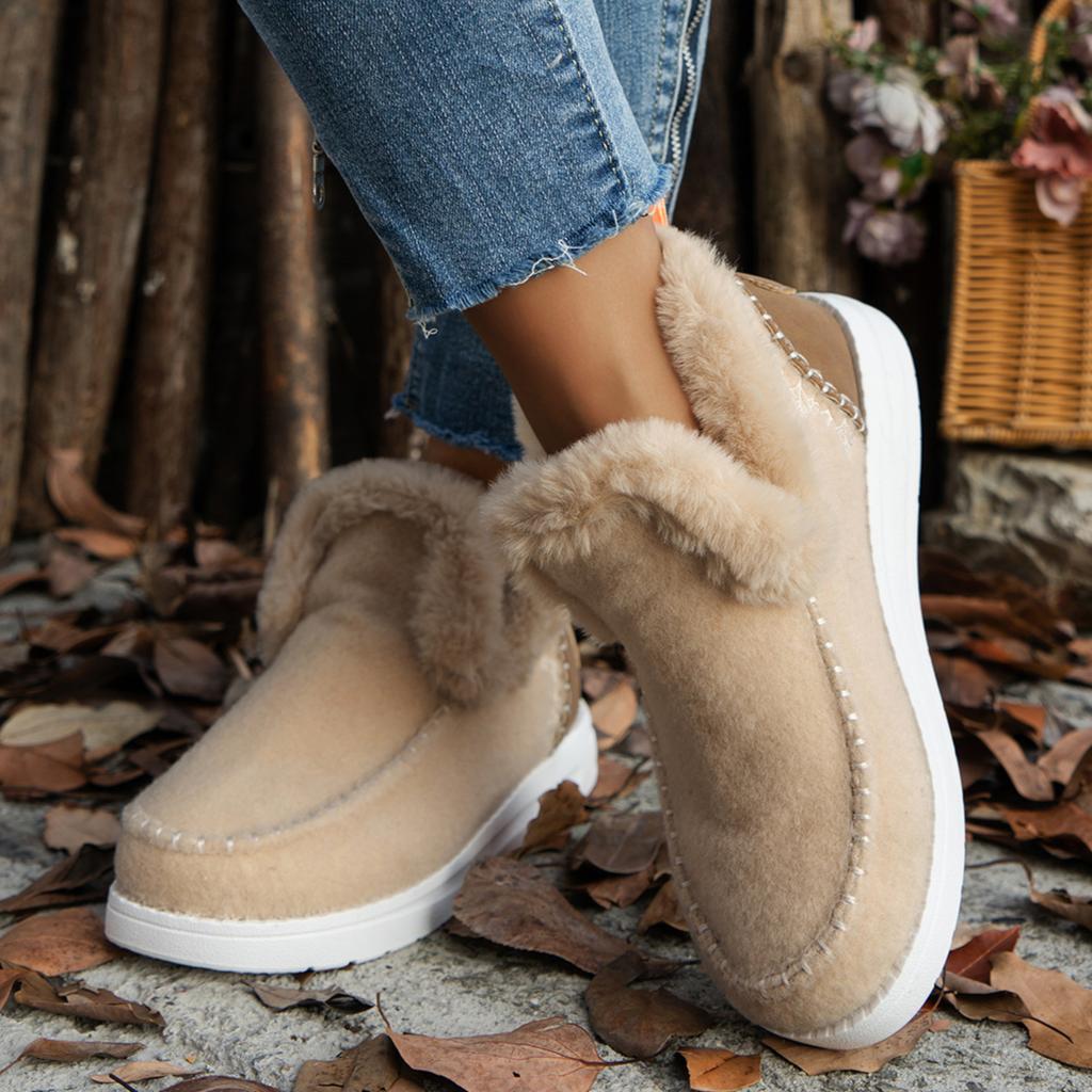 Женские модные зимние ботинки с плюшевой подкладкой, однотонные, с круглым носком, на плоской подошве, зимние, теплые, короткие ботинки для отдыха на открытом воздухе