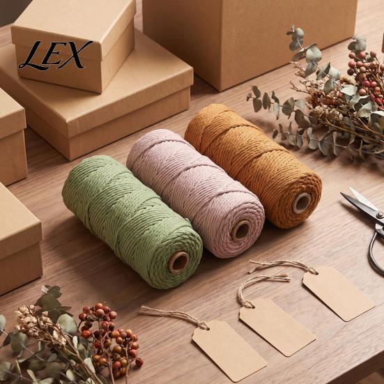 Natural Cotton Yarn for Knitting 3mm Cord, 109 Yards Twisted Craft Colored Durable String Crochet Making Tapestry, Hand Braiding, DIY Crafts Crafting