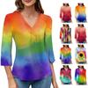 Women's V-neck Gradient Print Three-quarter Sleeve Fashion Top