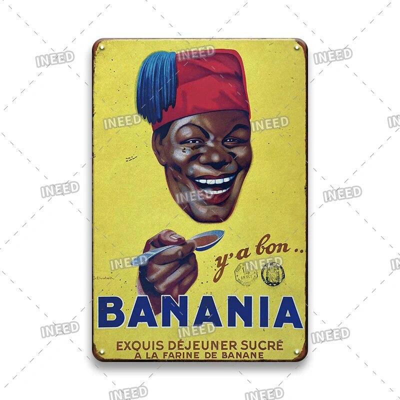 France BANANIA Metal Sign Wall Poser Funny Tin Painting Plaque Retro Vintage Decorative Iron Painting PUB Room Hotel Decor