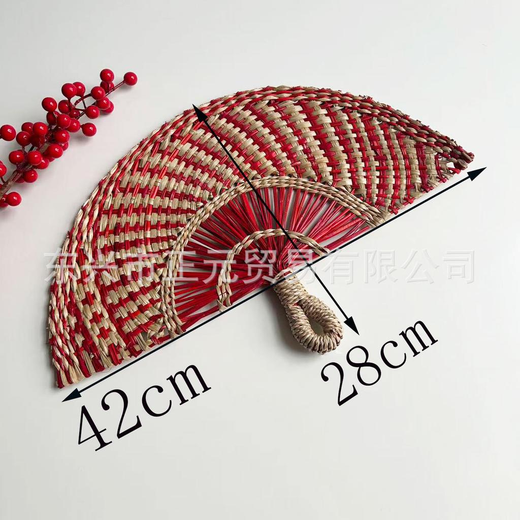 Straw fan, handmade seaweed fan, wall hanging fan, color decorative fan, summer hand crank fan, futon fan