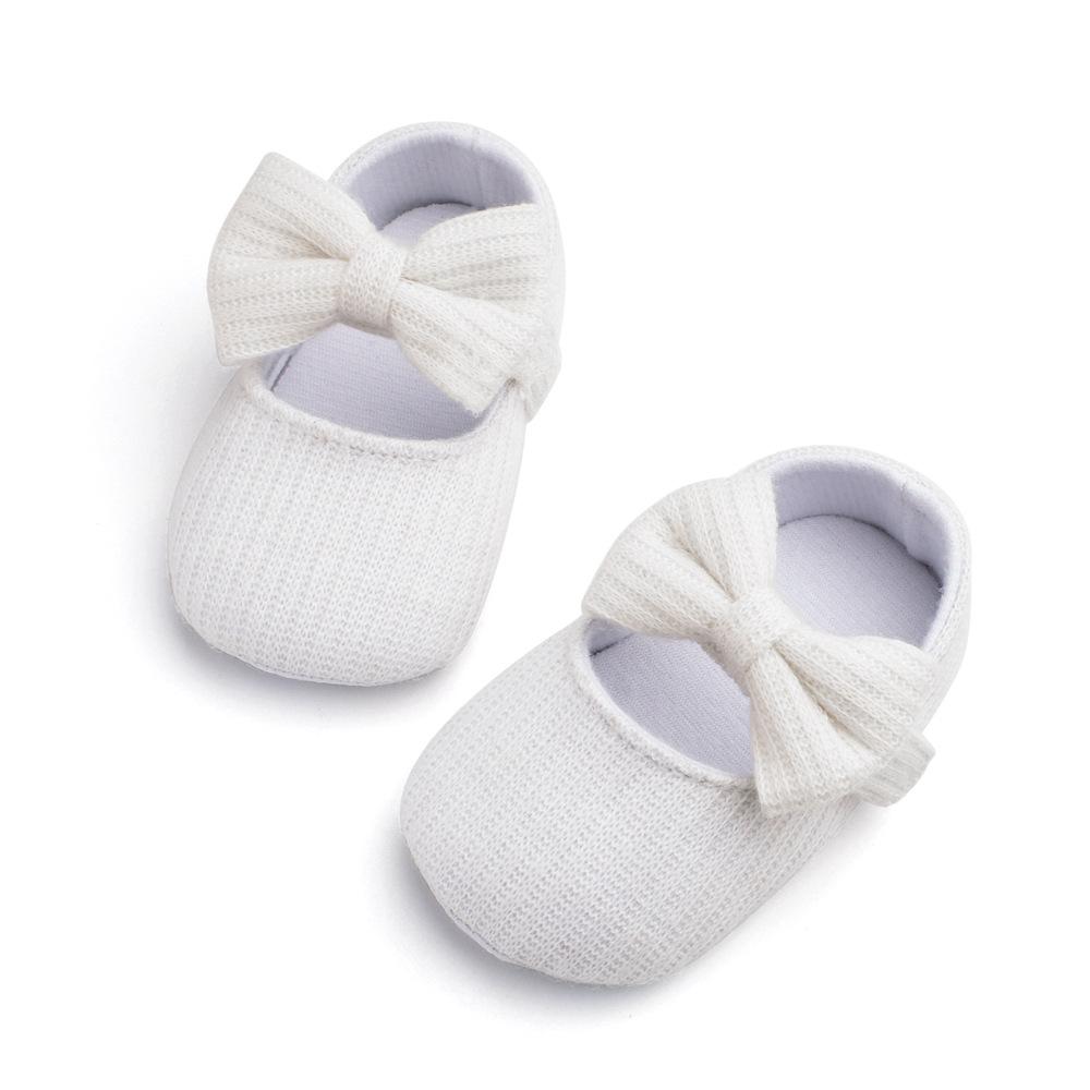 Baby First Walkers Woolen Knitting Cotton Flower Bow Princess Soft Bottom Baby Casual 0-3 M Old Newborn Indoor Shoes