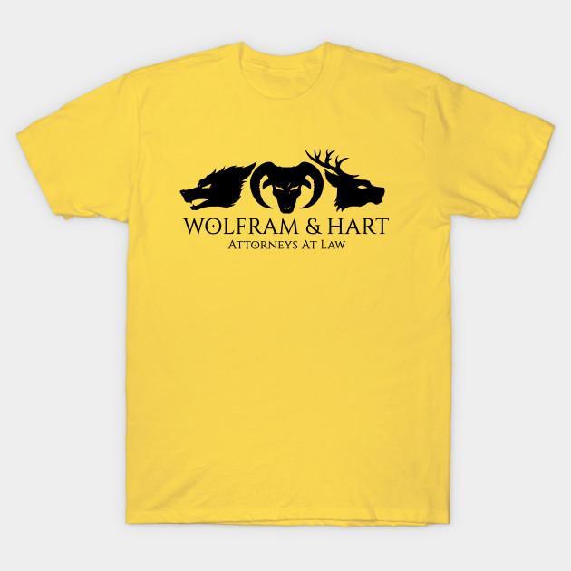 Asian Size Men Black Print T-shirt Wolfram & Hart No-Cut Heat Transfer Print Cotton Tshirt