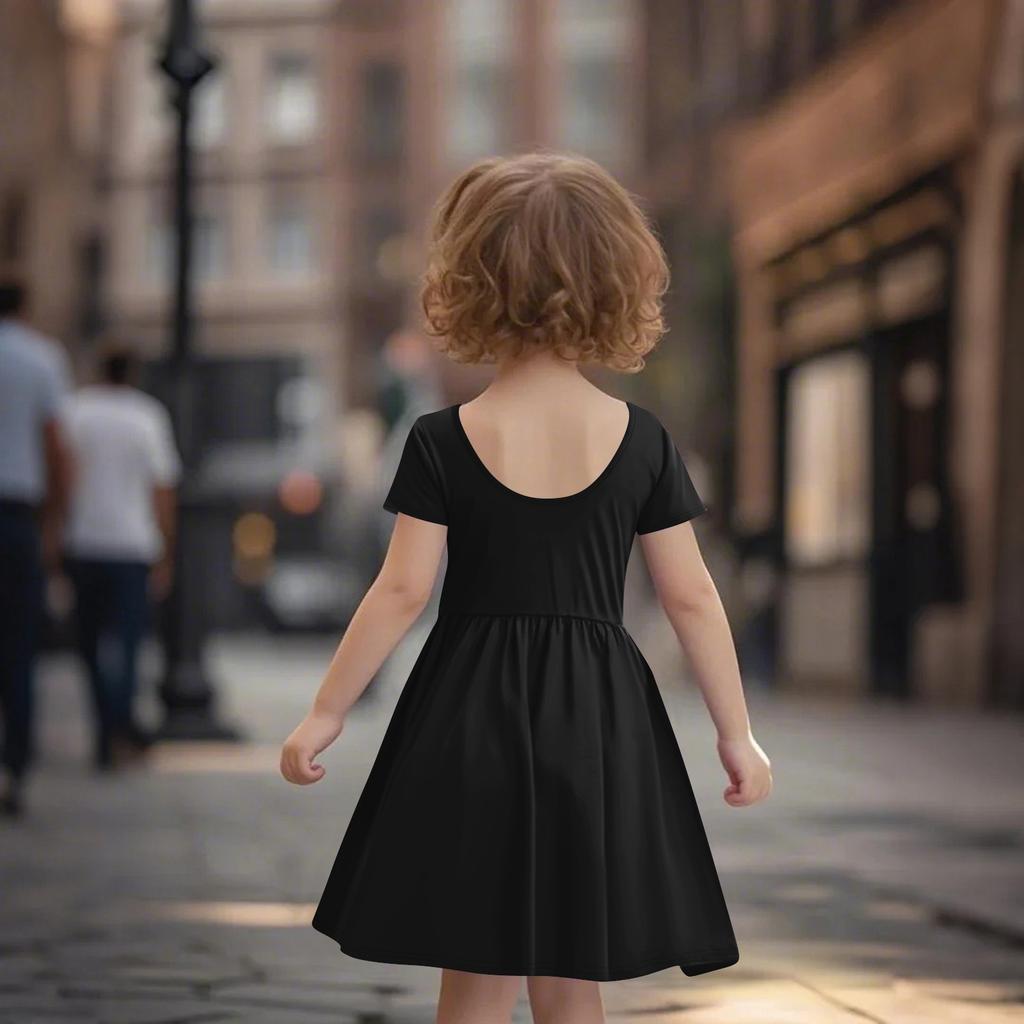 Детская юбка с круглым вырезом и коротким рукавом, платье принцессы, модное повседневное платье с карманами для девочек