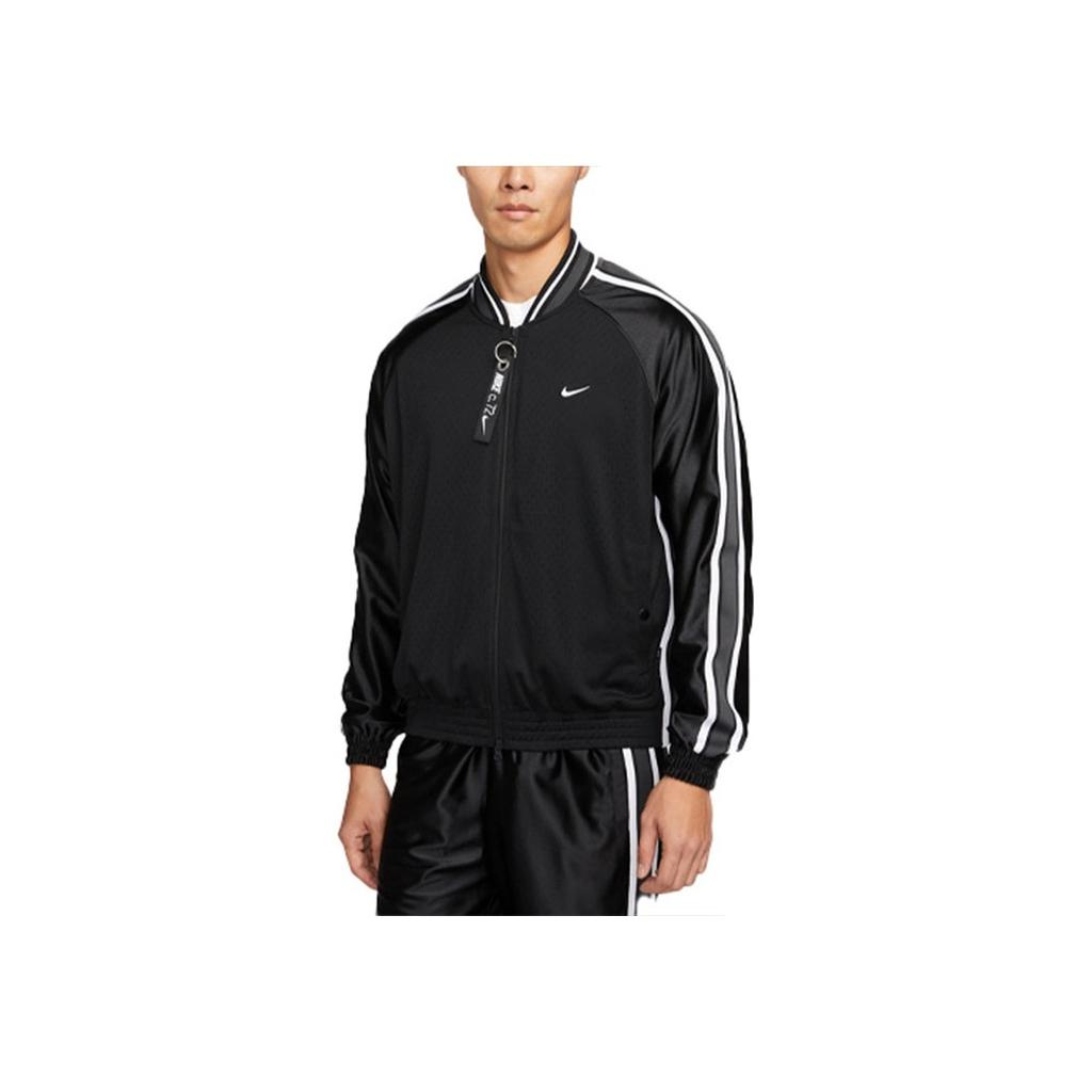 Nike Premium Logo Print Striped Color-Block Basketball Jacket Men Jackets Black DX0348-010