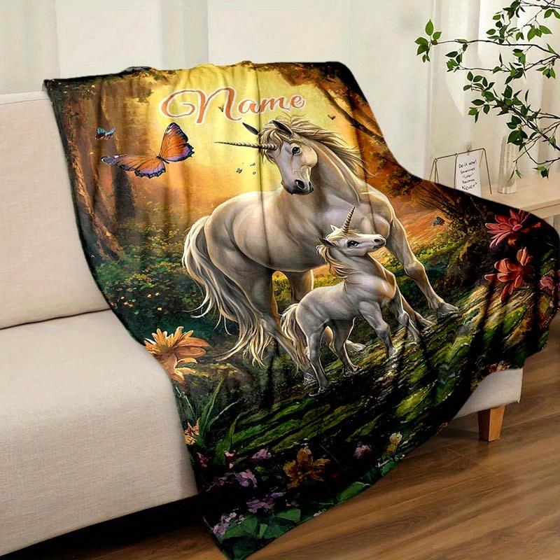 Unicorn Family Customize Your Name Blanket Warm Comfortable And Soft Blankets Are Suitable For Home Lunch Break Blanket Office Sofa Sofa Gift To