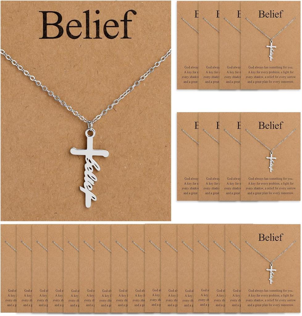 24 Sets Cross Necklace for Women, Christian Cross Pendant Necklace with Bible Verses Cards for Her Mom Sister Friend Easter Religious Jewelry Gifts