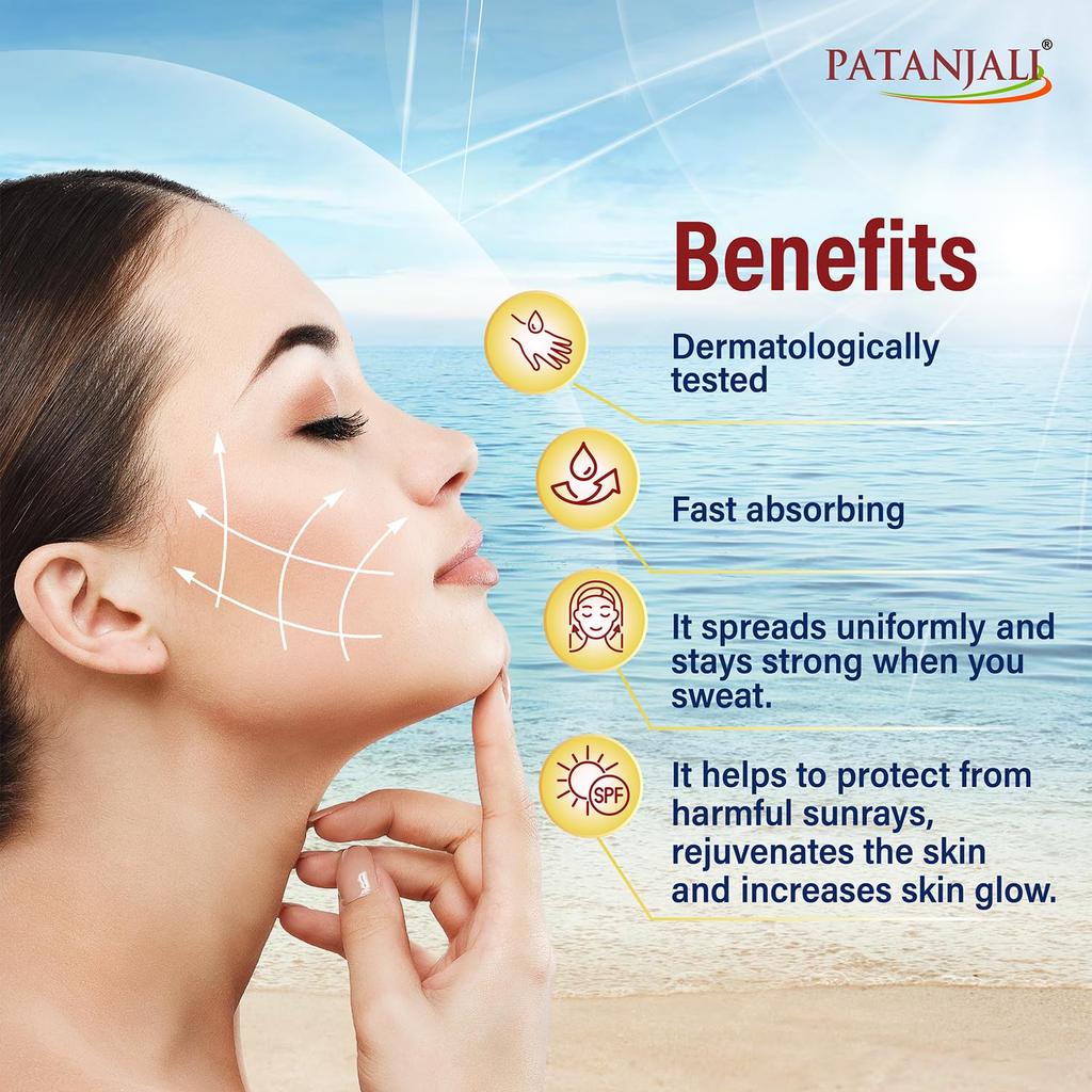 Patanjali Солнцезащитный крем SPF 30, для защиты от солнца с натуральными ингредиентами для всех типов кожи 50 г (50гx4) - Пакет из 4