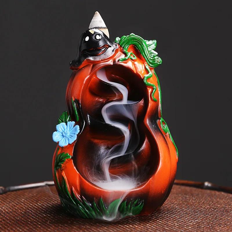 1pc Resin Waterfall Incense Burner Halloween Pumpkin Backflow Incense Burner Home Decor Home Aromatherapy (Without Incense)