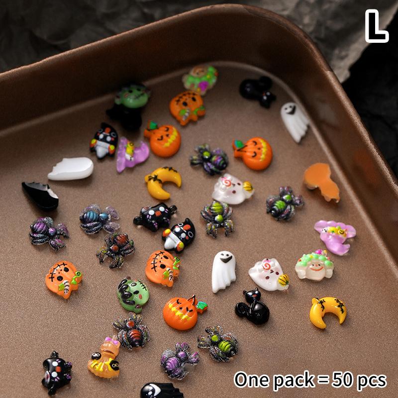 50 шт./упак. хэллоуинские подвески для дизайна ногтей, микс, 3D, симпатичные мультяшные тыквы, монстры, смоляные подвески, плоские аксессуары для украшения ногтей