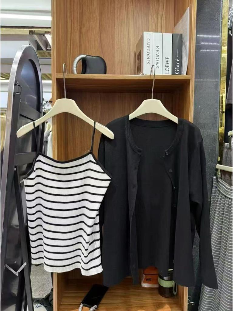 Korean College Style Striped Patchwork Two-Piece Women's Knitted Sweater