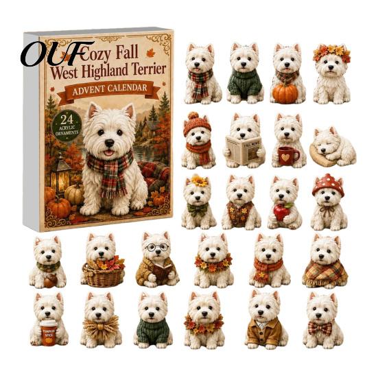 Holiday Decoration Accessories 24 Days Cute Dog Advent Calendar 2026, 2D Acrylic Puppy Ornaments Christmas Tree Hanging Countdown Calendar,