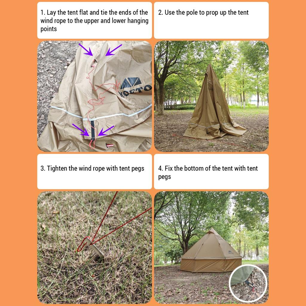 2-4 People Tipi Hot Tent with Stove Jack Camping Pyramid Teepee Tent for Camping Backpacking