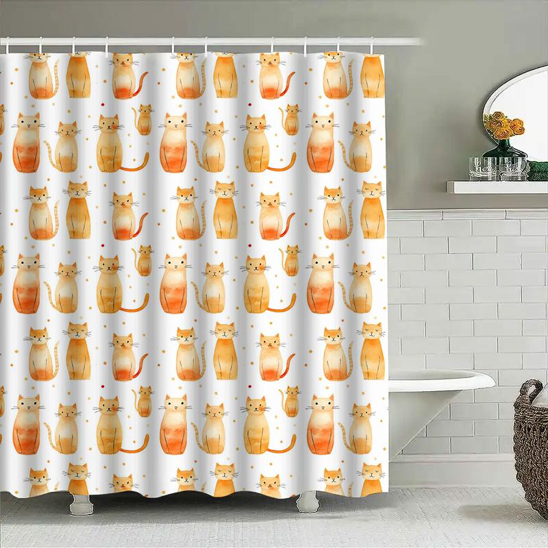 Cat-themed shower curtain decor with watercolor design for bathroom accessories