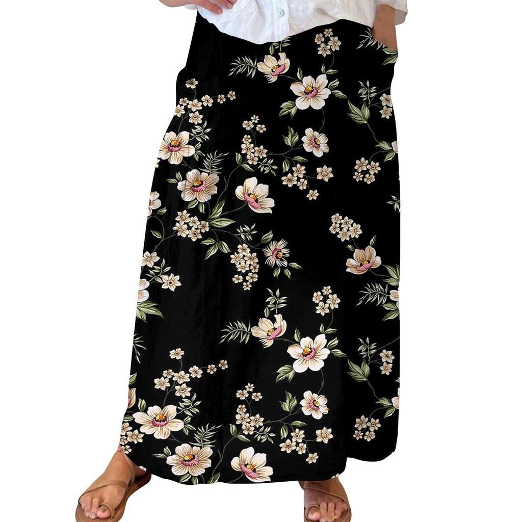 Женская повседневная свободная юбка-макси в стиле бохо с эластичной резинкой на талии, пляжная, струящаяся, с карманом