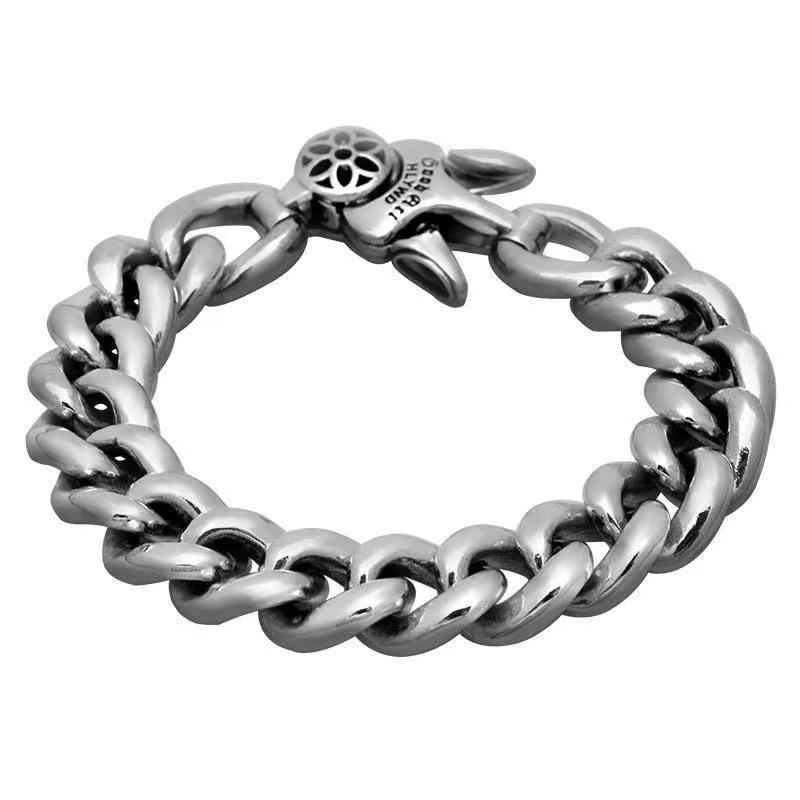 2026 Vintage Simple Good Art 13.5mm Heavy Men's Silver Bracelet Buckle Ring Tide