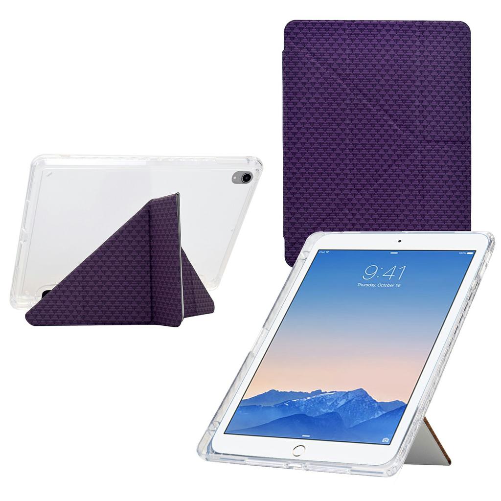 Tablet Case For iPad 9.7-inch (2018)/(2017)/Air 2/Air (2013),Y-Fold Stand Pyramid-Patterned Leather+Clear Acrylic Cover