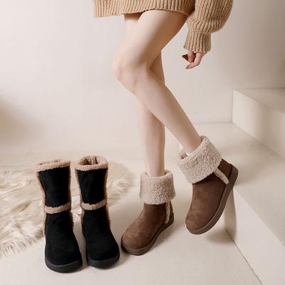 Зимние ботинки, женские нескользящие ботинки до середины икры, флисовые и утепленные теплые хлопковые ботинки