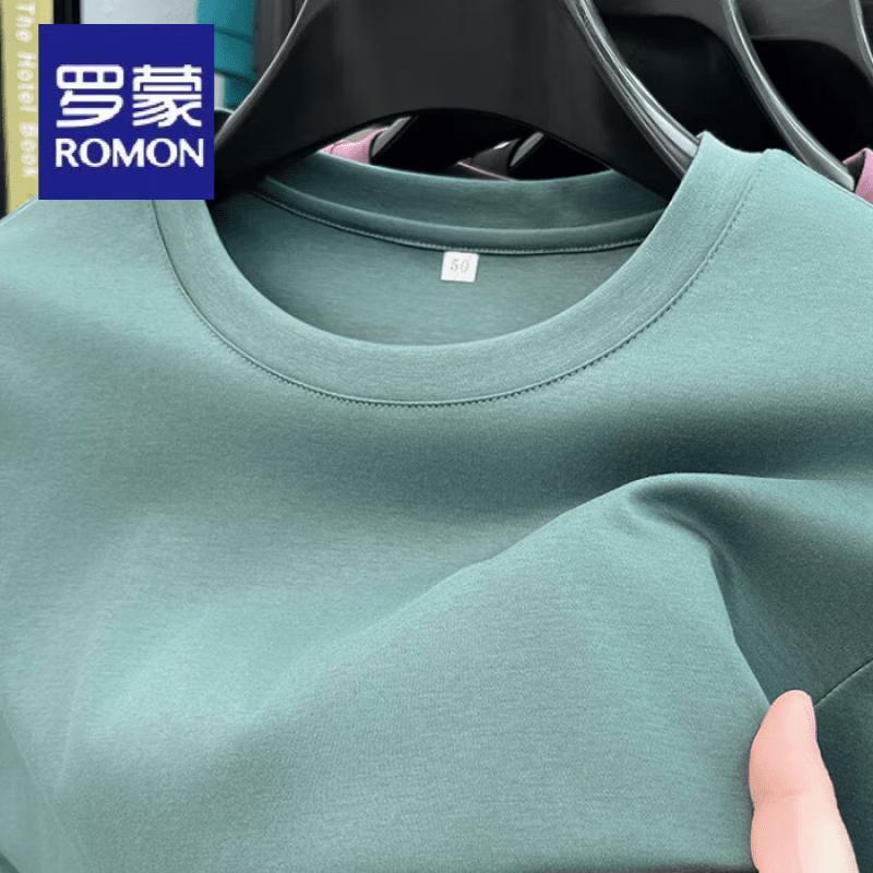 ROMON Мужская футболка с круглым вырезом и длинным рукавом из чистого хлопка
