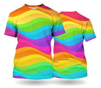 Rainbow T-shirt Unisex short-sleeved top T-shirt New carnival printed T-shirt Red and yellow pattern oversized men's clothing