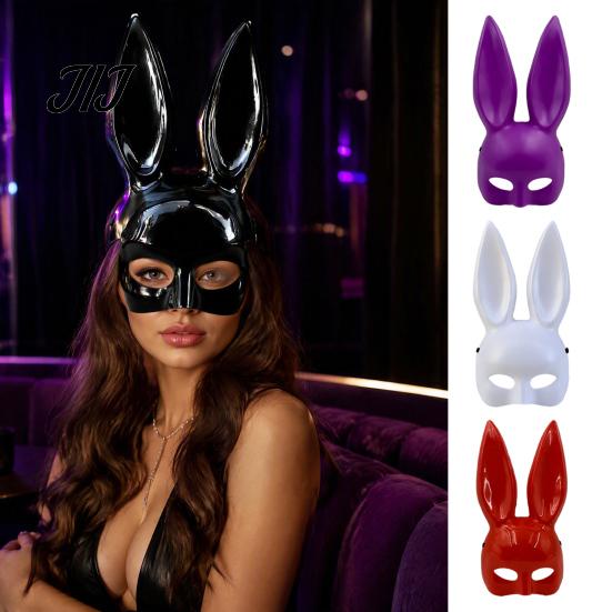 Soft Material Rabbit Mask Halloween Bunny Half Face Mask, Costume Prop with Long Realistic Animal Ears, Plastic Cosplay for Adults, Masquerade