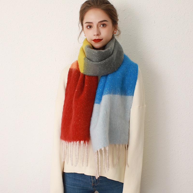 Dopamine Striped Plaid Imitation Cashmere Scarf Women's Winter with Warm Wool Scarf