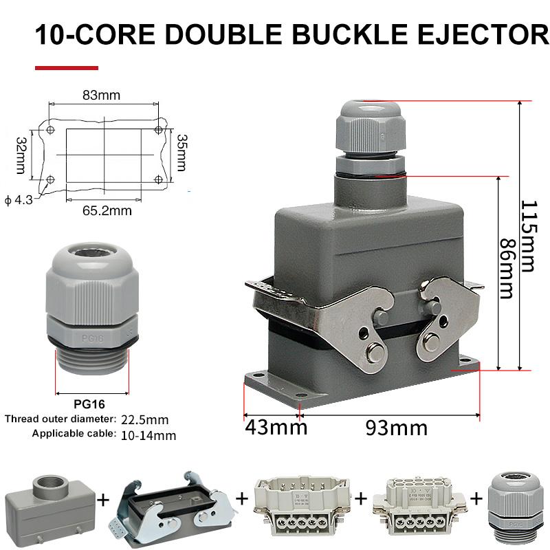 HE Rectangular Heavy Duty Connector 6 10 16 24 36 48 Pins Core Waterproof Aviation Industrial Plug Socket Top Lateral Line 16A