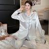 Spring and Summer Ladies Nordic Style Ice Silk Pajamas Loungewear Set Long-Sleeved Senior Sense of Comfort Loungewear Set