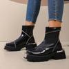 Обувь Женская 2025 Высокое Качество Молния Женские Ботинки Весна Круглый Носок Однотонные Короткое Голенище Средний Каблук Водонепроницаемые Британские Ботинки Zapatos