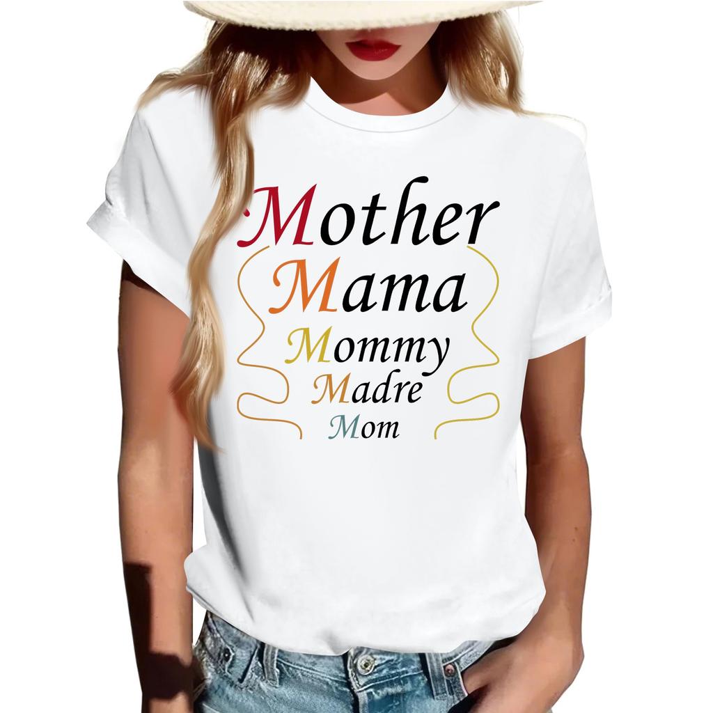 Взрослые Повседневные Ежедневные Круглый вырез с принтом Короткие рукава Футболка Топ с буквами