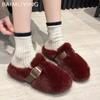 Fur Flats Women Cotton Slippers Short Plush Designer Buckle Casual Shoes 2025 Trend Warm Cozy Home Winter Snow Botas De Mujer