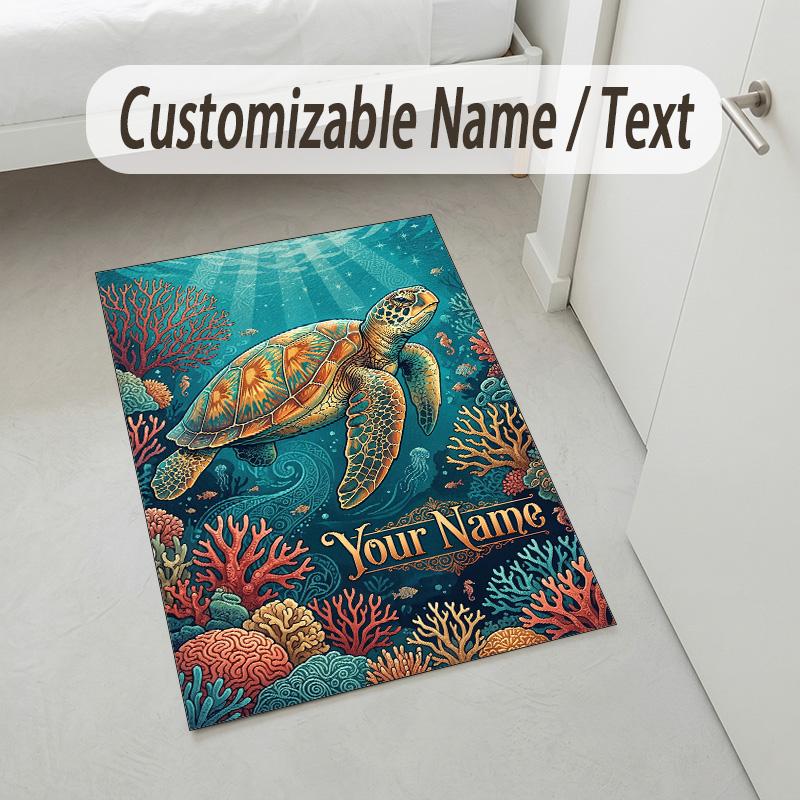 Oceanic Octopus Theme Soft Crystal Velvet Rug Custom Name & Text Print Non Slip Floor Rug for Bedroom Living Room
