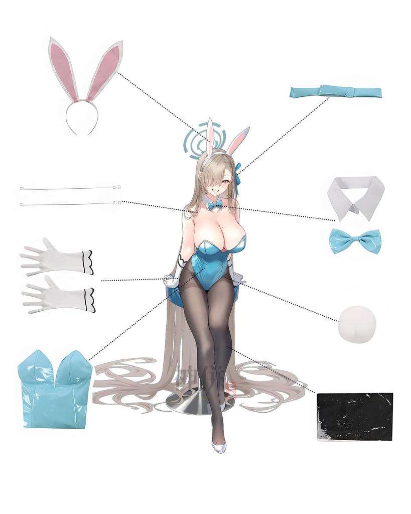 Ичиносе Асуна Косплей Костюм Кролика с Кроличьими Ушками из Zero One Blue Полный Комплект для Взрослых [Отличное Качество] Архив, (Размер M)