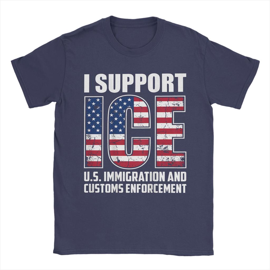 Vintage I support ICE us immigration and customs enforceUnisext TShirt Unisex Round Neck Cotton T Shirts Short Sleeve Tee Shirt