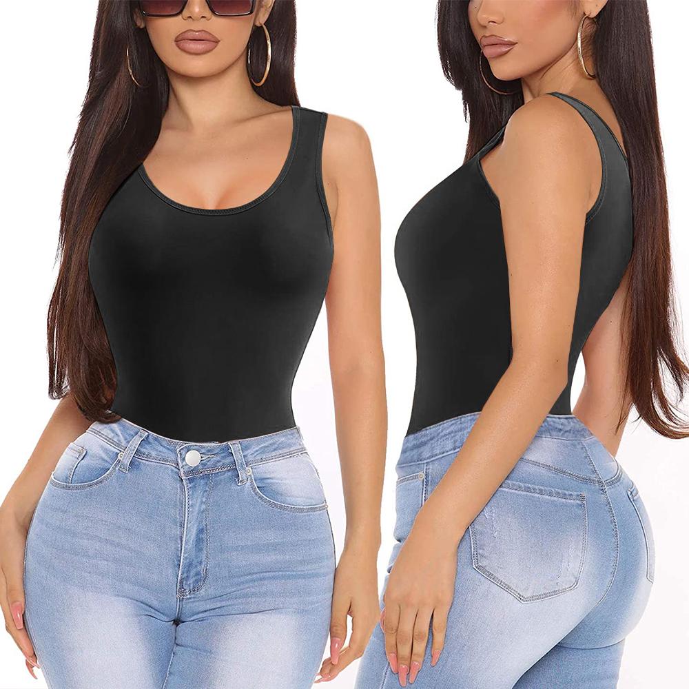 Women Compression Shapewear Bodysuit Tummy Control Leotard Slimming Body Shaper Waist Trainer Romper Scoop Neck Tank Top Jumpsuits Vest