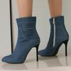 Модные женские ботильоны, сексуальные, с острым носком, черные, синие, короткие, на высоком каблуке, на молнии, танцевальная обувь для вечеринок, большой размер 45, новинка 2024 года, осень