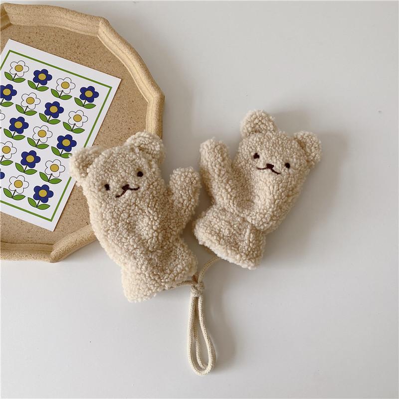 Детские зимние теплые перчатки, детский шарф от ветра, из овечьей шерсти, милый мультяшный комплект, плюшевые утолщенные